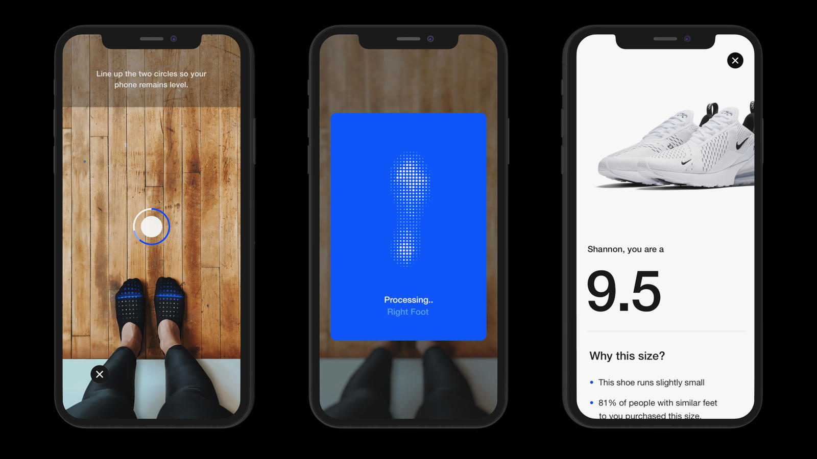 Image of a Nike foot sizing app